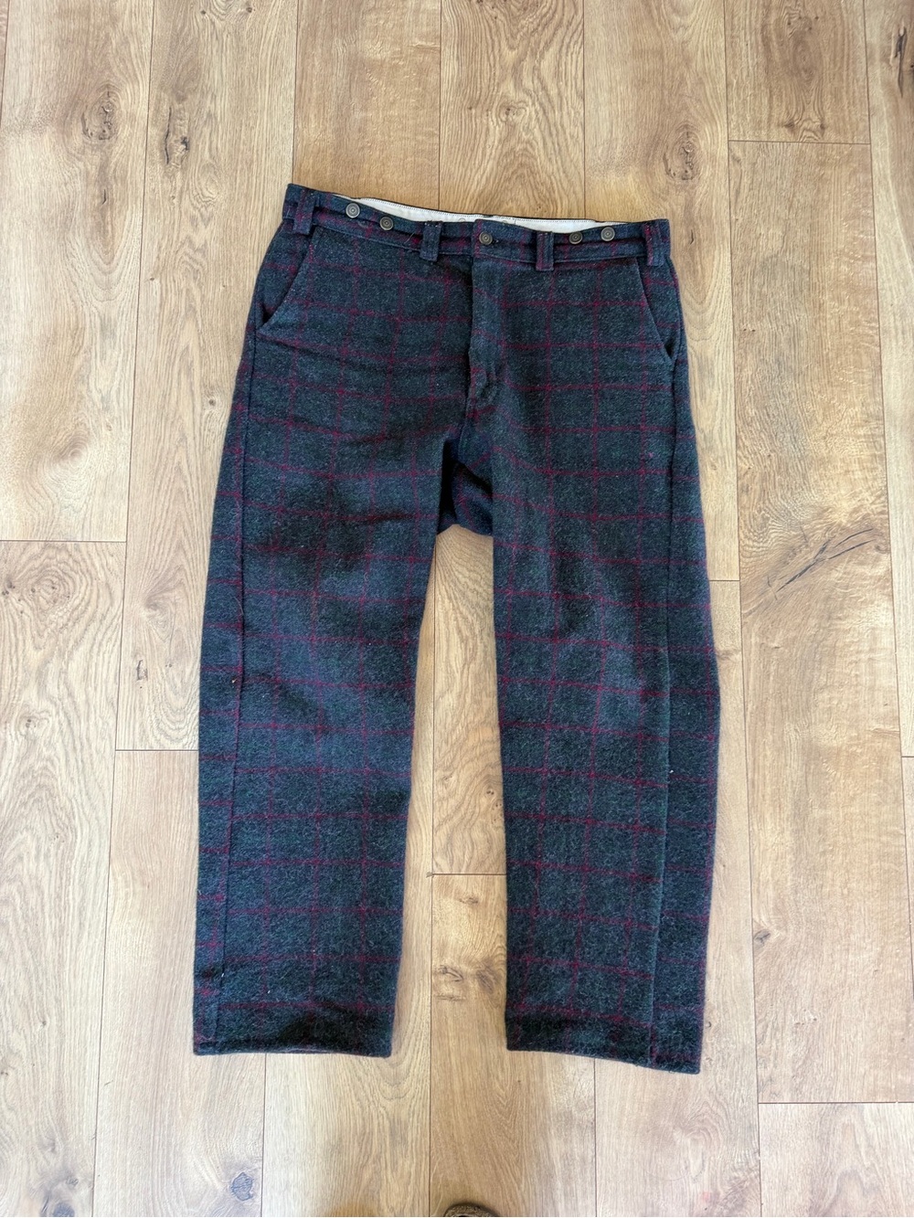 Men's Dark Gray Plaid Dress Pants with Subtle Red Windowpane